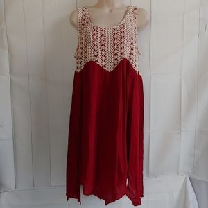 Entro Burgundy W/Crochet Shark Bite Hem Dress
